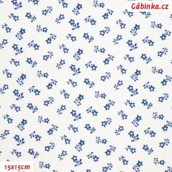 Plátno CŘ A - Rozsypané kvietky-hviezdičky modré na biele, šírka 150 cm, 10 cm, ATEST 1