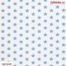 Látka, plátno - Hvězdičky 10 mm světle modré na bílé, 15x15 cm